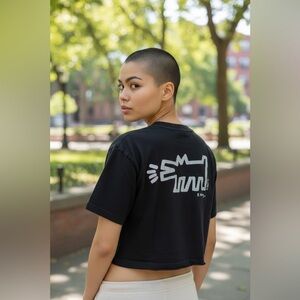 Vintage Keith Haring T-Shirt, Black with Silver Graphics, Size Small, Preowned